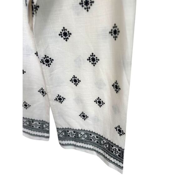 Elie Tahari Women’s Linen Blend Embroidered Wide Leg Cropped Pants Boho Cream 6 - Picture 3 of 10